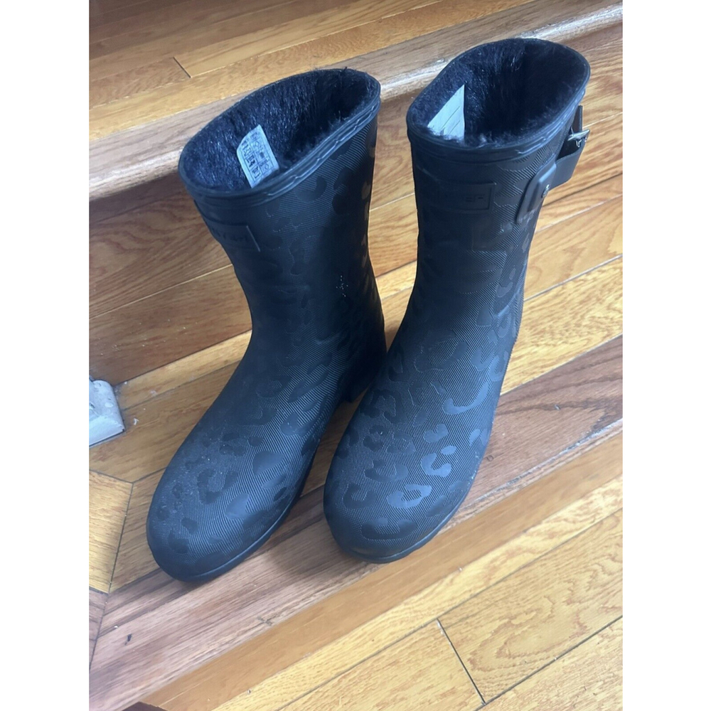 Hunter Original Short Waterproof Rain Boot Black Textured SZ 7